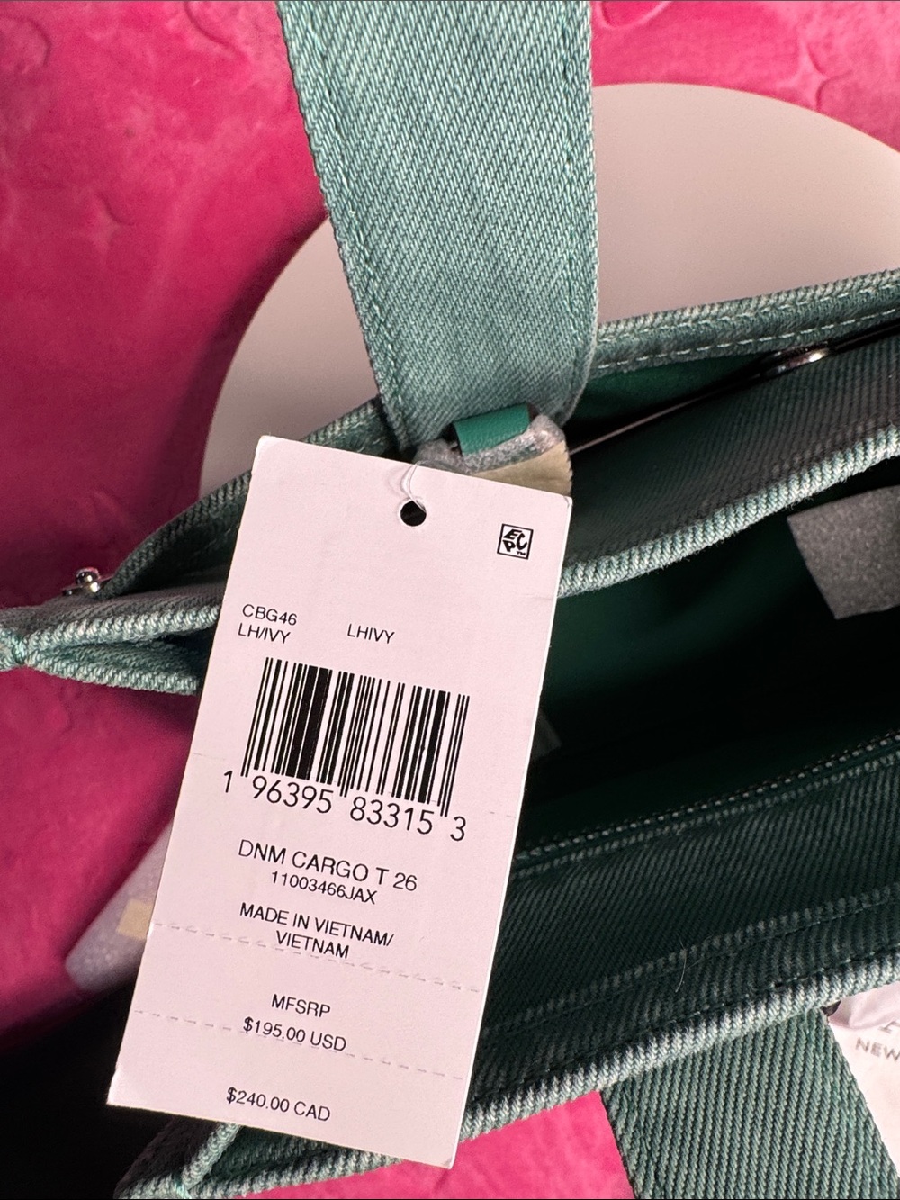 Coach 2557 Teal Denim Cargo Tote CBG46 Turnlock Snap Pockets Green Interior NWT - Picture 10 of 12